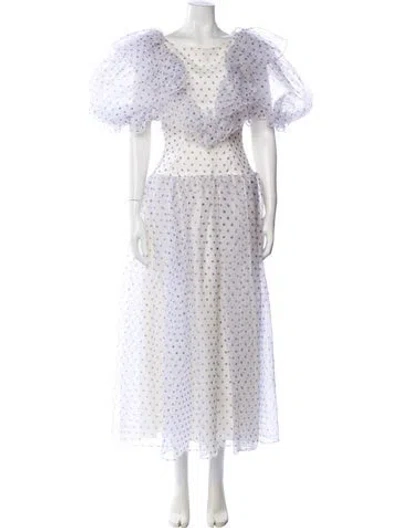 Pre-owned Oscar De La Renta Polka Dot Print Midi Length Dress In White