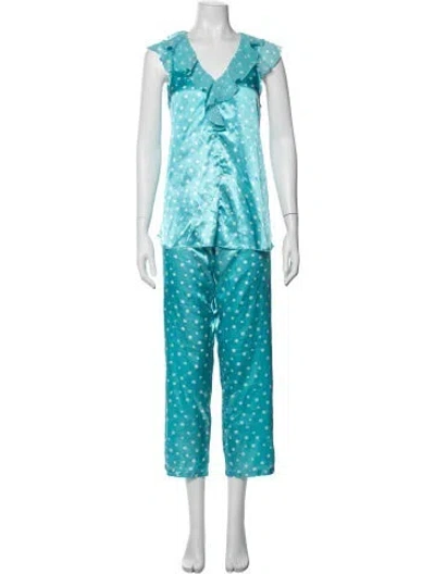 Pre-owned Oscar De La Renta Polka Dot Print Pajamas In Blue