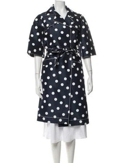 Pre-owned Oscar De La Renta Polka Dot Print Trench Coat In Blue