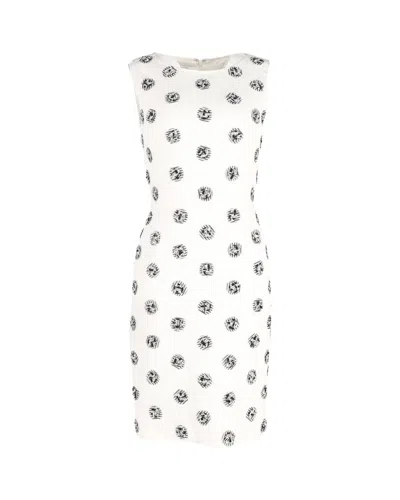 Oscar De La Renta Polka Dot Sleeveless Sheath Dress In White Cotton