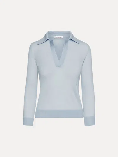 Oscar De La Renta Polo Collared Pullover In Blue