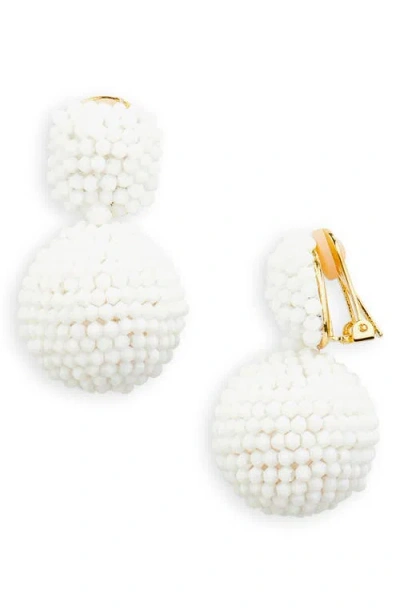 Oscar De La Renta Pompom Beaded Drop Earrings In White