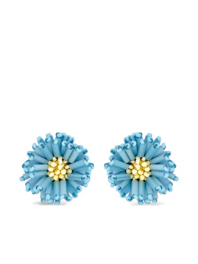 Oscar De La Renta Pompom Flower Earrings In Blue