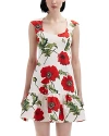 Oscar De La Renta Floral Cotton Cloque Mini Dress In White/red