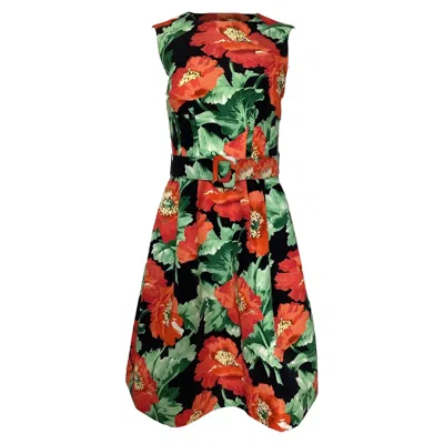 Oscar De La Renta Poppies Print Faille Fit & Flare Dress In Floral Print Polyester In Multi