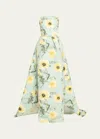 Oscar De La Renta Poppy Column Gown With Bustle In Sage Yellow