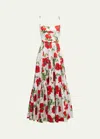 Oscar De La Renta Poppies-print Sleeveless Belted Tiered Maxi Dress In White/red