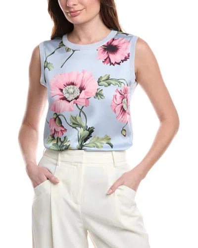 Oscar De La Renta Poppies Silk-blend Twill Inset Tank In Blue