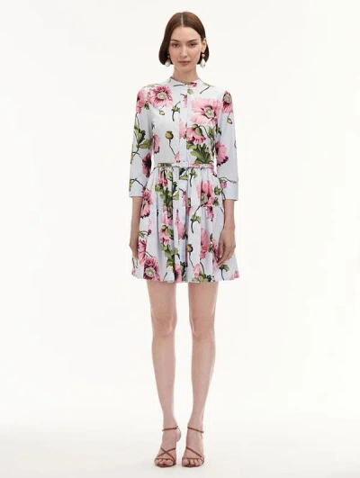 Oscar De La Renta Poppy Cotton Poplin Mini Dress In Light Blue/pink