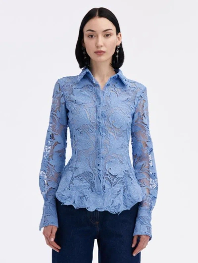 Oscar De La Renta Poppy Guipure Lace Blouse In Flax