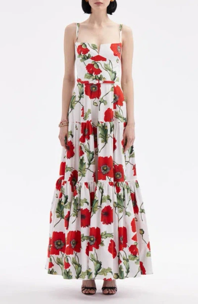 Oscar De La Renta Floral Cotton-poplin Maxi Dress In White