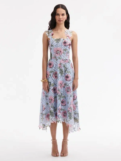 Oscar De La Renta Floral Guipure-lace Midi Dress In Light Blue