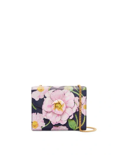 Oscar De La Renta Poppy Printed Mini Tro Bag In Navy/pink