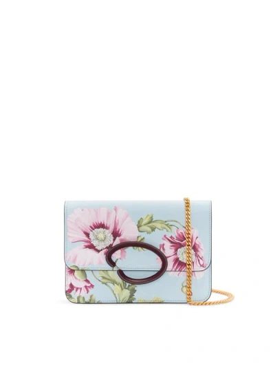 Oscar De La Renta Poppy Printed O Pochette In Light Blue