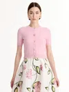 Oscar De La Renta Porcelain Flower Button Cardigan In Pink