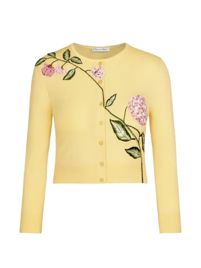 Oscar De La Renta Porcelain Flower Threadwork Cropped Cardigan In Gray