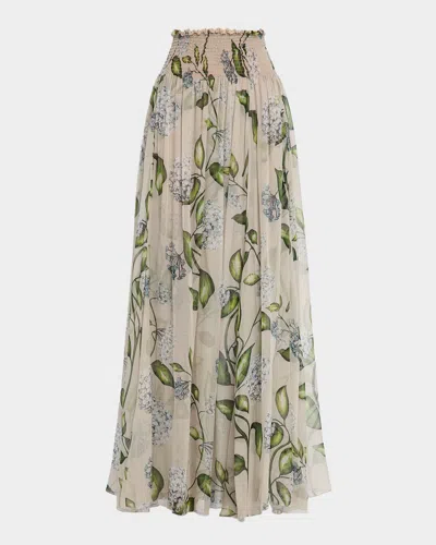 Oscar De La Renta Porcelain Flower Chiffon Maxi Skirt