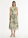 Oscar De La Renta Porcelain Flower Cotton Poplin Dress In Multi