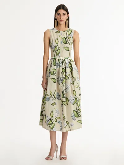 Oscar De La Renta Porcelain Flower Cotton Poplin Dress In Multi
