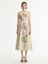 Oscar De La Renta Porcelain Flower Cotton Poplin Sleeveless Dress In Multi