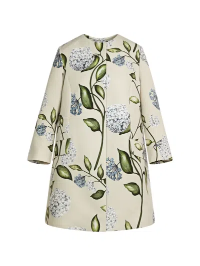 Oscar De La Renta Porcelain-flower Crew-neck Coat In Neutral