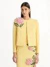 Oscar De La Renta Porcelain Flower Embroidered Jacket In Yellow
