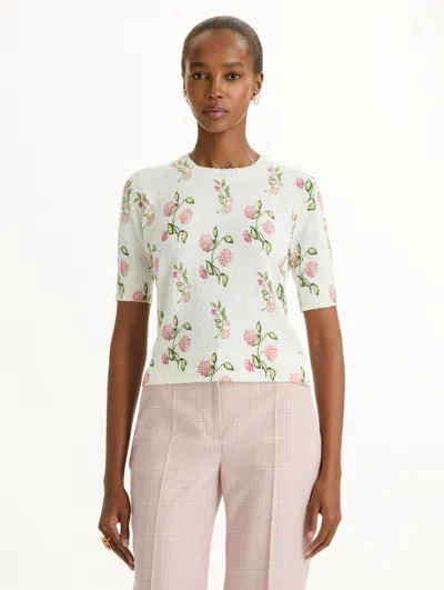 Oscar De La Renta Porcelain Flower Embroidered Pullover In White