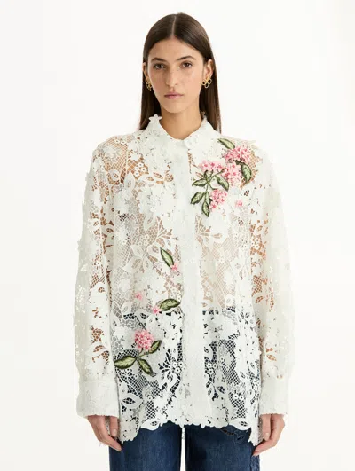 Oscar De La Renta Porcelain Flower Guipure Blouse In Multi