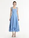 Oscar De La Renta Porcelain Flower Guipure Dress In Blue