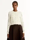 Oscar De La Renta Porcelain Flower Guipure Insert Cardigan In White