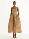 Oscar De La Renta Porcelain Flower Guipure Rattan Cocktail Dress In Brown