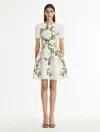 Oscar De La Renta Porcelain Flower Jacquard Dress In Neutral