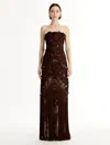 Oscar De La Renta Porcelain Flower Lattice Fringe Gown In Brown