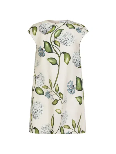 Oscar De La Renta Porcelain Flower Cotton Poplin Mini Dress In Neutral