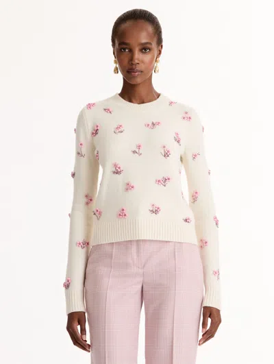 Oscar De La Renta Porcelain Flower Sequin Embroidered Pullover In Multi