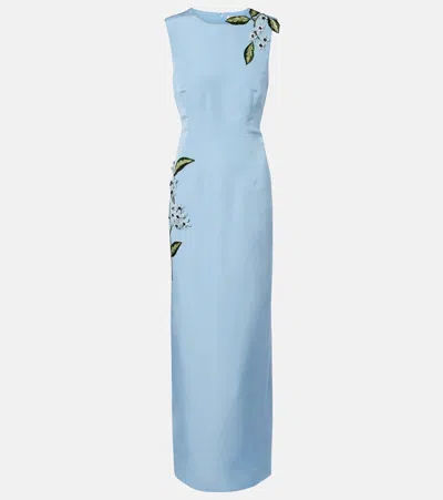 Oscar De La Renta Porcelain Flower Silk Faille Maxi Dress In Blue