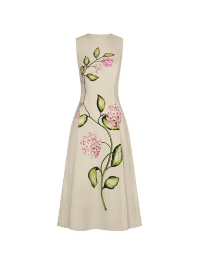 Oscar De La Renta Porcelain Flower Sleeveless Maxi Dress In Multi