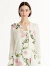 Oscar De La Renta Porcelain Flower Threadwork Cardigan In Multi