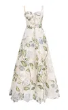 Oscar De La Renta Porcelain Flowers Guipure Maxi Dress In Neutral