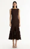 Oscar De La Renta Porcelain Flowers Guipure Midi Dress In Brown