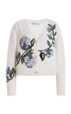 Oscar De La Renta Porcelain Flowers Jacquard Wool Cardigan In White