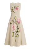 Oscar De La Renta Porcelain Flowers Poplin Midi Dress In Multi
