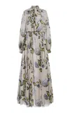 Oscar De La Renta Porcelain Flowers Printed Cotton-voile Gown In Neutral