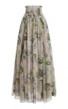 Oscar De La Renta Porcelain Flowers Printed Silk-chiffon Maxi Skirt In Multi
