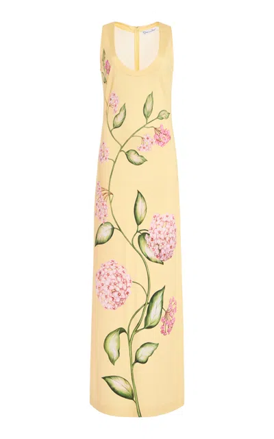 Oscar De La Renta Porcelain Flowers Scoop-neck Midi Dress In Multi