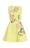 Oscar De La Renta Porcelain Flowers Wool-blend Mini Dress In Yellow
