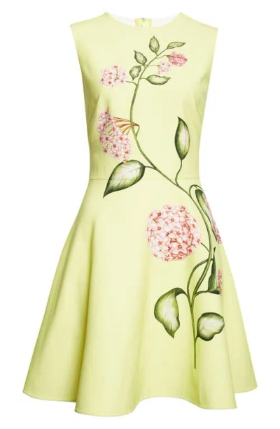 Oscar De La Renta Porcelain Flowers Wool Blend Stretch Crepe Fit & Flare Minidress In Green