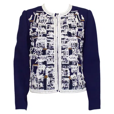 Pre-owned Oscar De La Renta Pre Fall 2011 Navy Embroidered Jacket In Blue