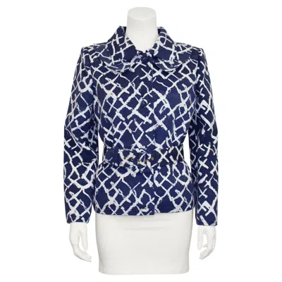 Pre-owned Oscar De La Renta Pre Fall 2011  Navy Blue And White Belted Jacket
