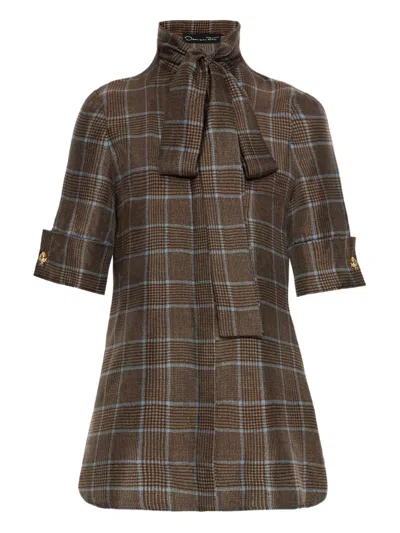 Oscar De La Renta Prince Of Wales Check Tie-neck Blouse In Brown